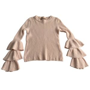 Philosophy 100% Cashmere Triple Ruffle Bell Sleeve Ballet Pink Ribbed Sweater XS